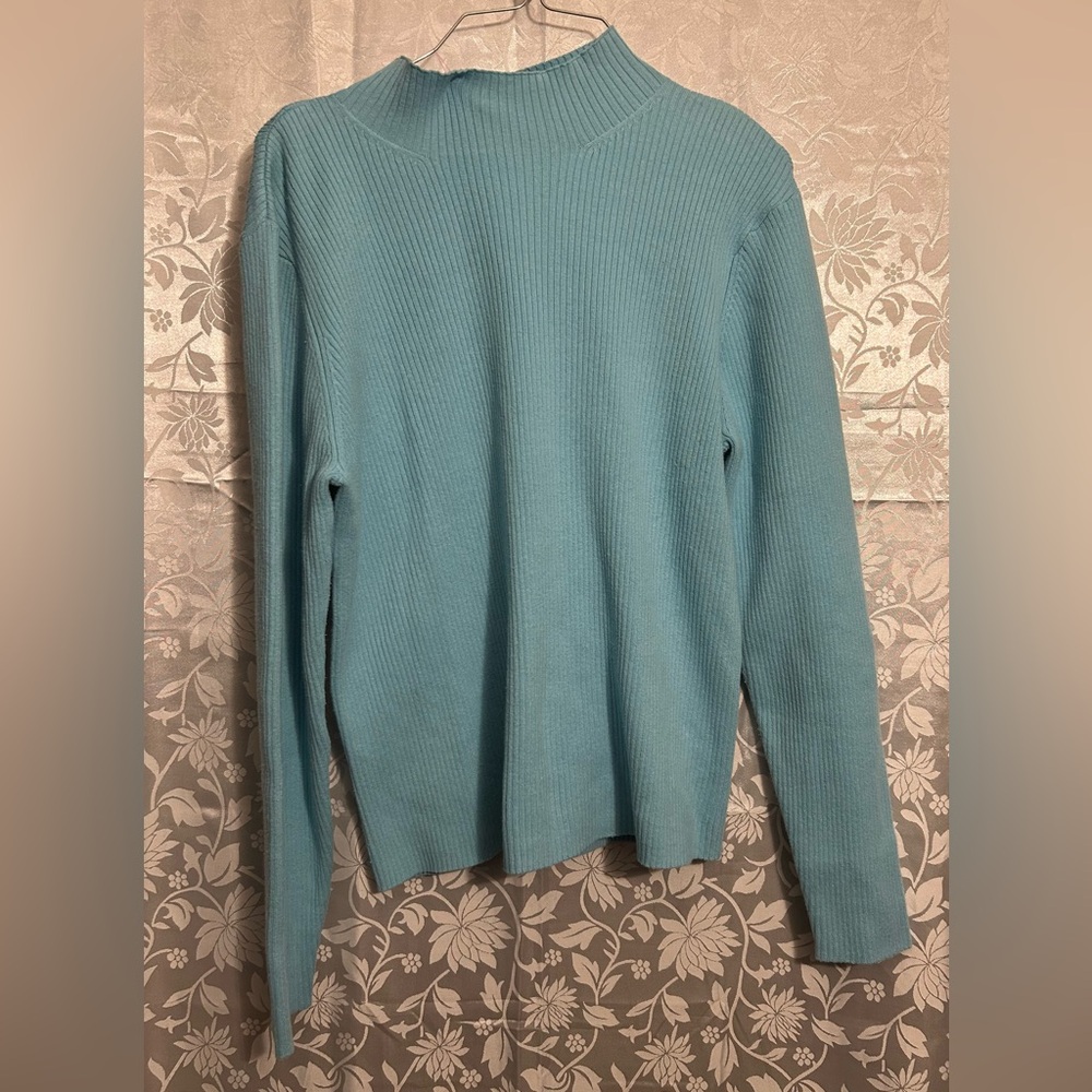 Worthington Ribbed Mock Neck Sweater - Blue - Size XL.